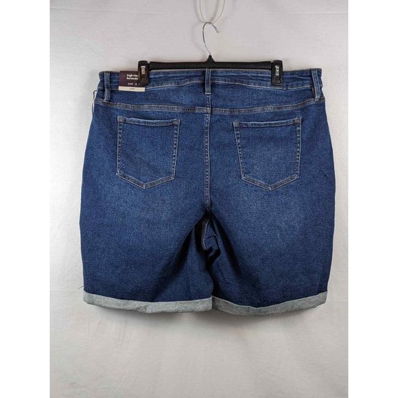 Womens Plus Roll Cuff Bermuda Jean Shorts Ava & Viv Dark Wash 24W High Rise Long - Picture 3 of 9